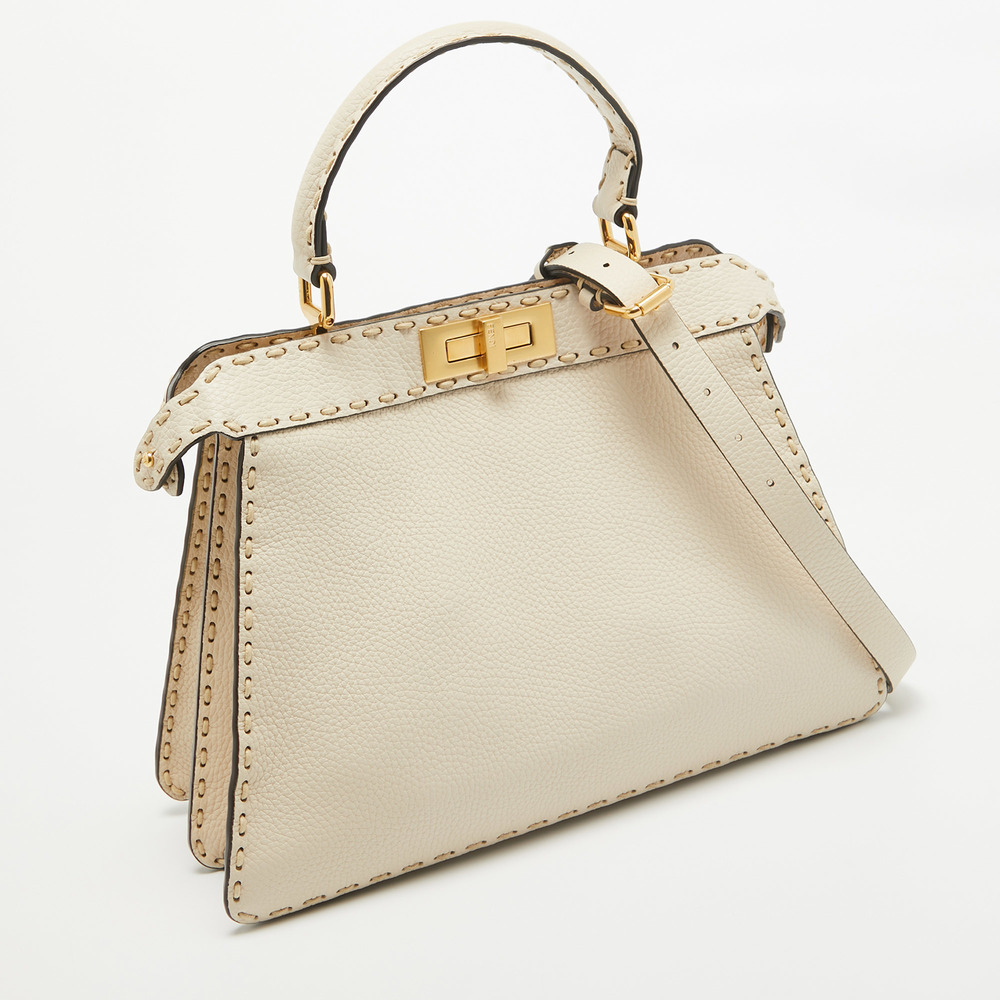 FENDI Cream Selleria Leather Medium Peekaboo ISeeU Top Handle Bag - Picture 3 of 8